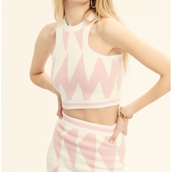 SER.O.YA Tops - SER.O.YA Zeri Abstract Sweater Vest Top Pink White Large